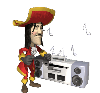 A GIF of a pirate dancing to a boombox