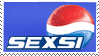 Stamp of Pepsi logo that reads 'sexsi'