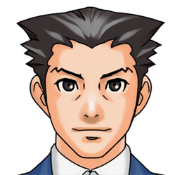 Close up of Pheonix Wright's face looking at viewer