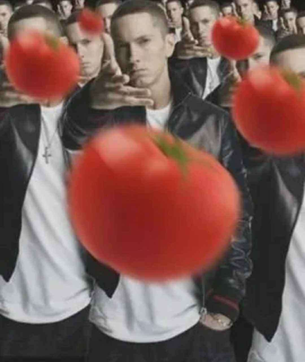 Eminem and his clones throwing tomatos